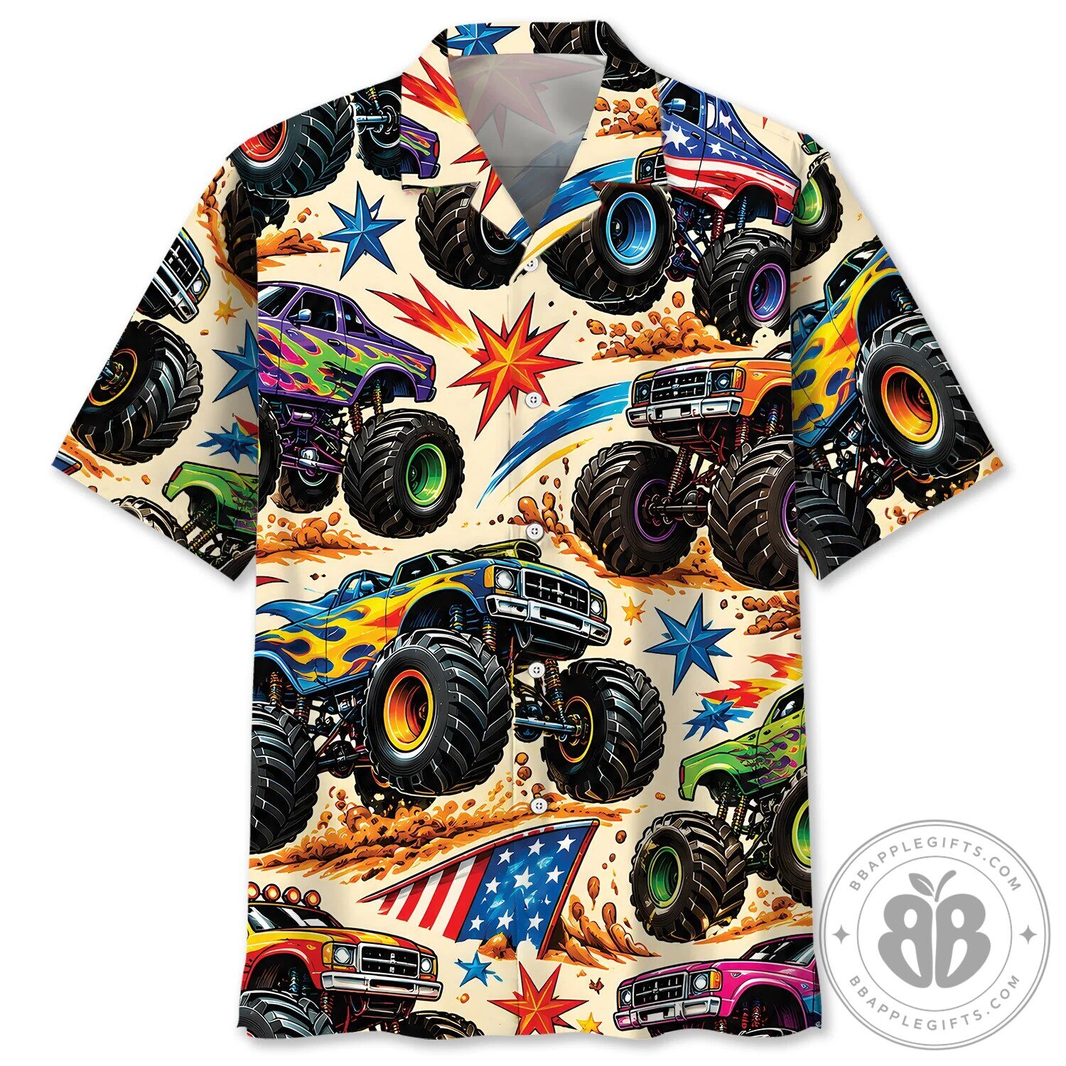 Monster Truck Racing Vintage Art Colorful Hawaiian Shirt