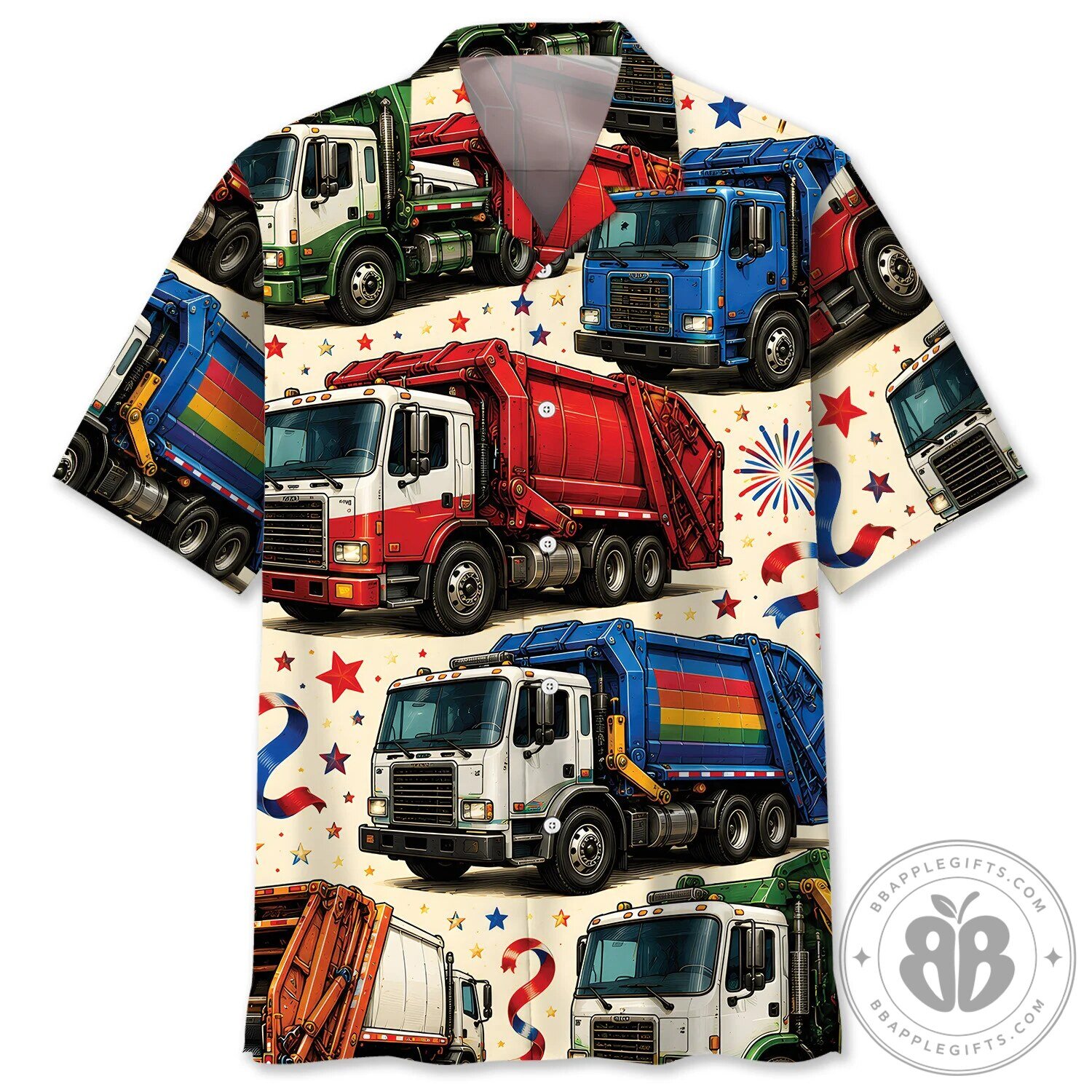 Colorful Garbage Truck Vintage Art Hawaiian Shirt