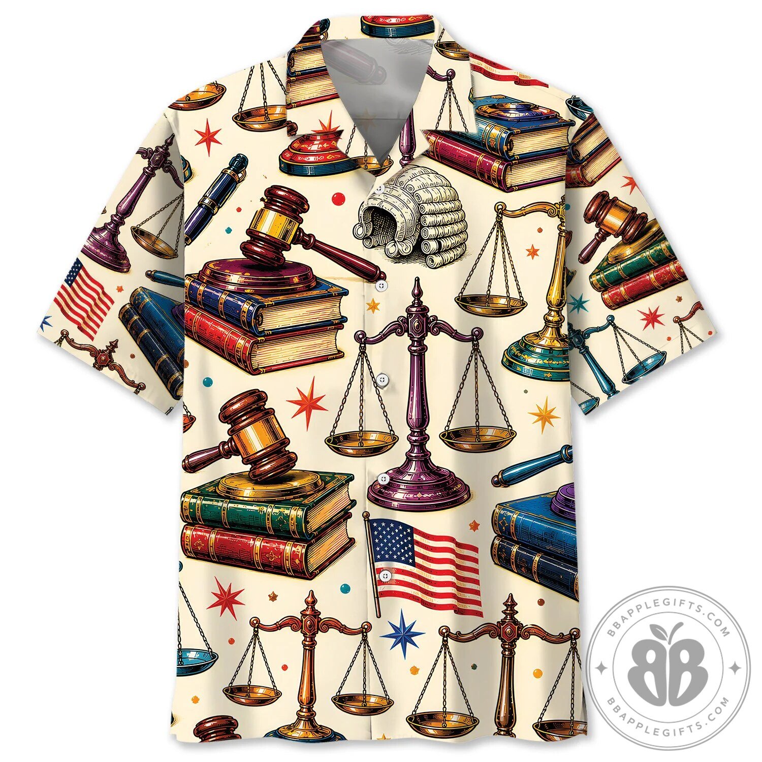 Lawyer Scales of Justice Gavel Books American Flag Hawaiian Shirt