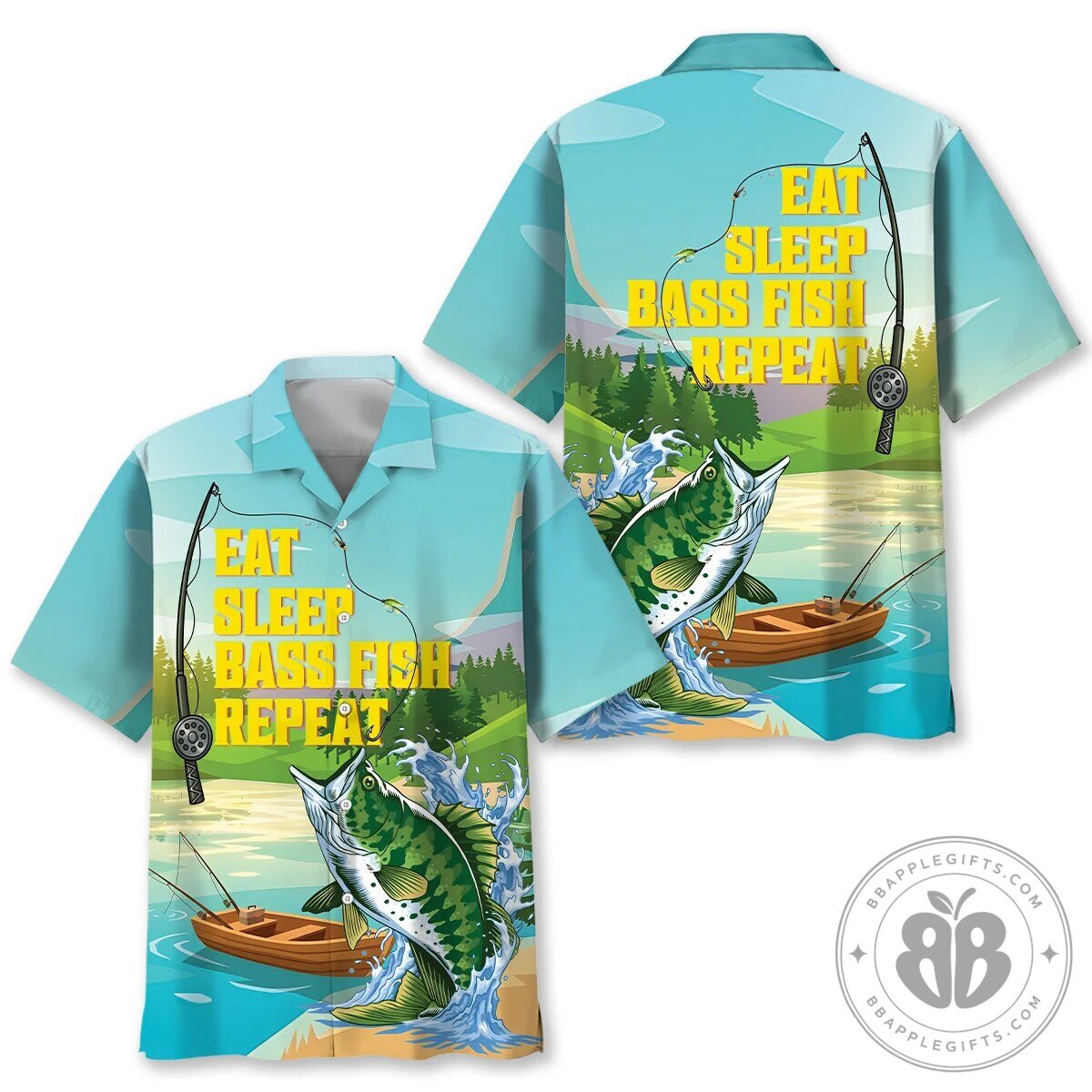 Eat Sleep Bass Fish Repeat Fishing Hawaiian Shirt