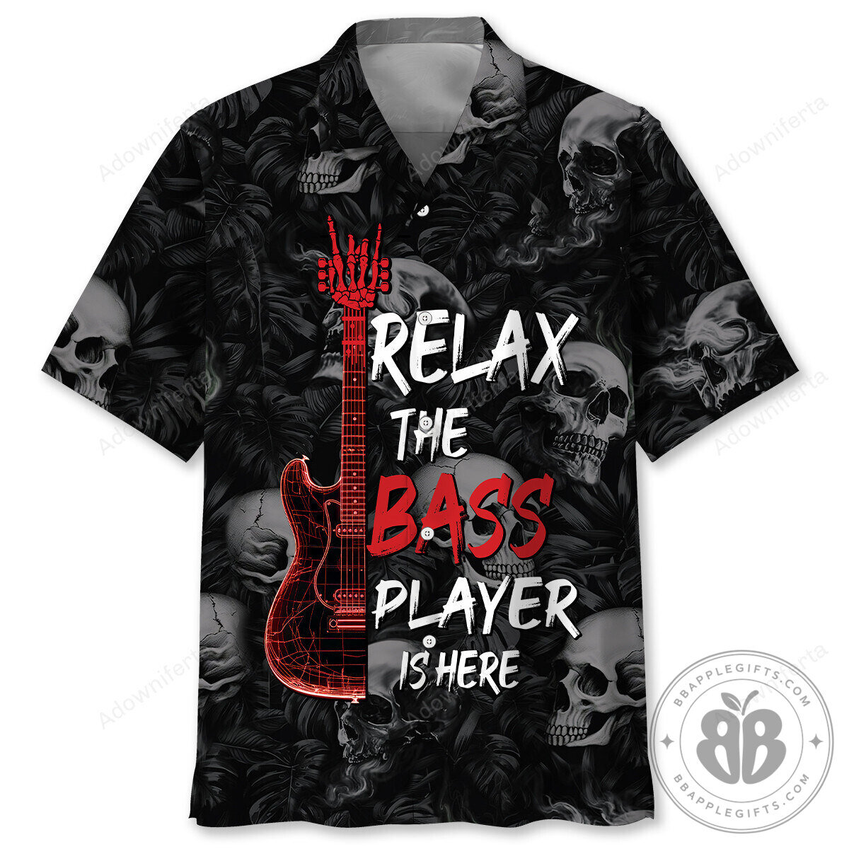 Relax The Bass Player Is Here Skull Rock Guitar Hawaiian Shirt