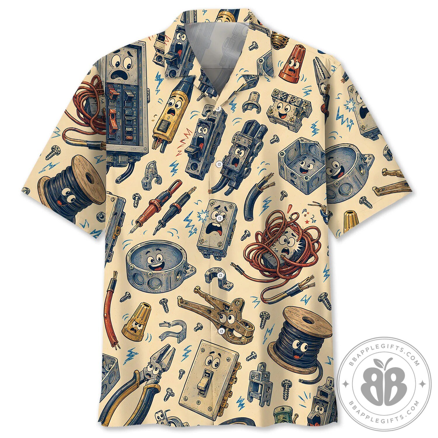Funny Electrician Tools Cartoon Pattern Hawaiian Shirt