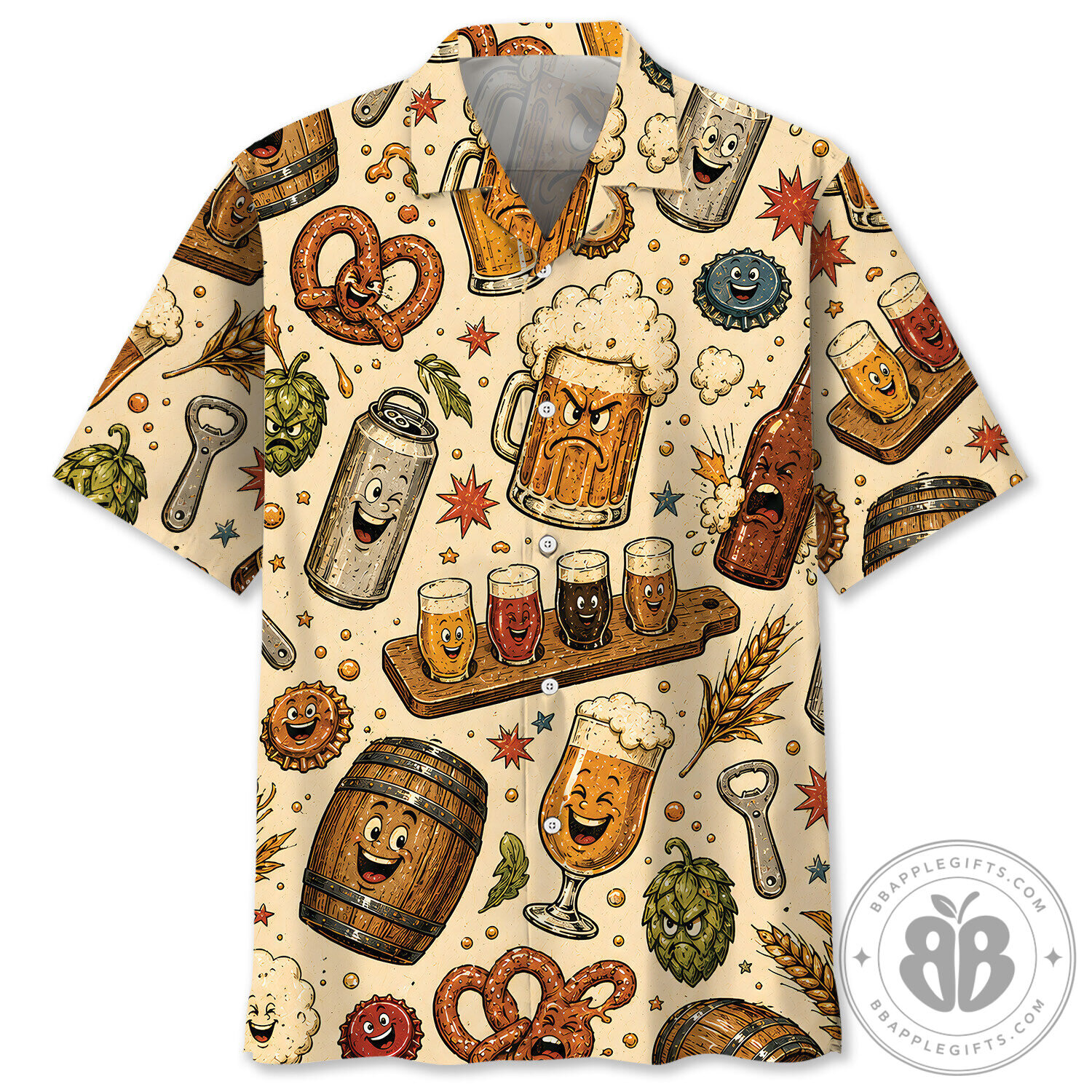 Funny Craft Beer Cartoon Characters Hawaiian Shirt
