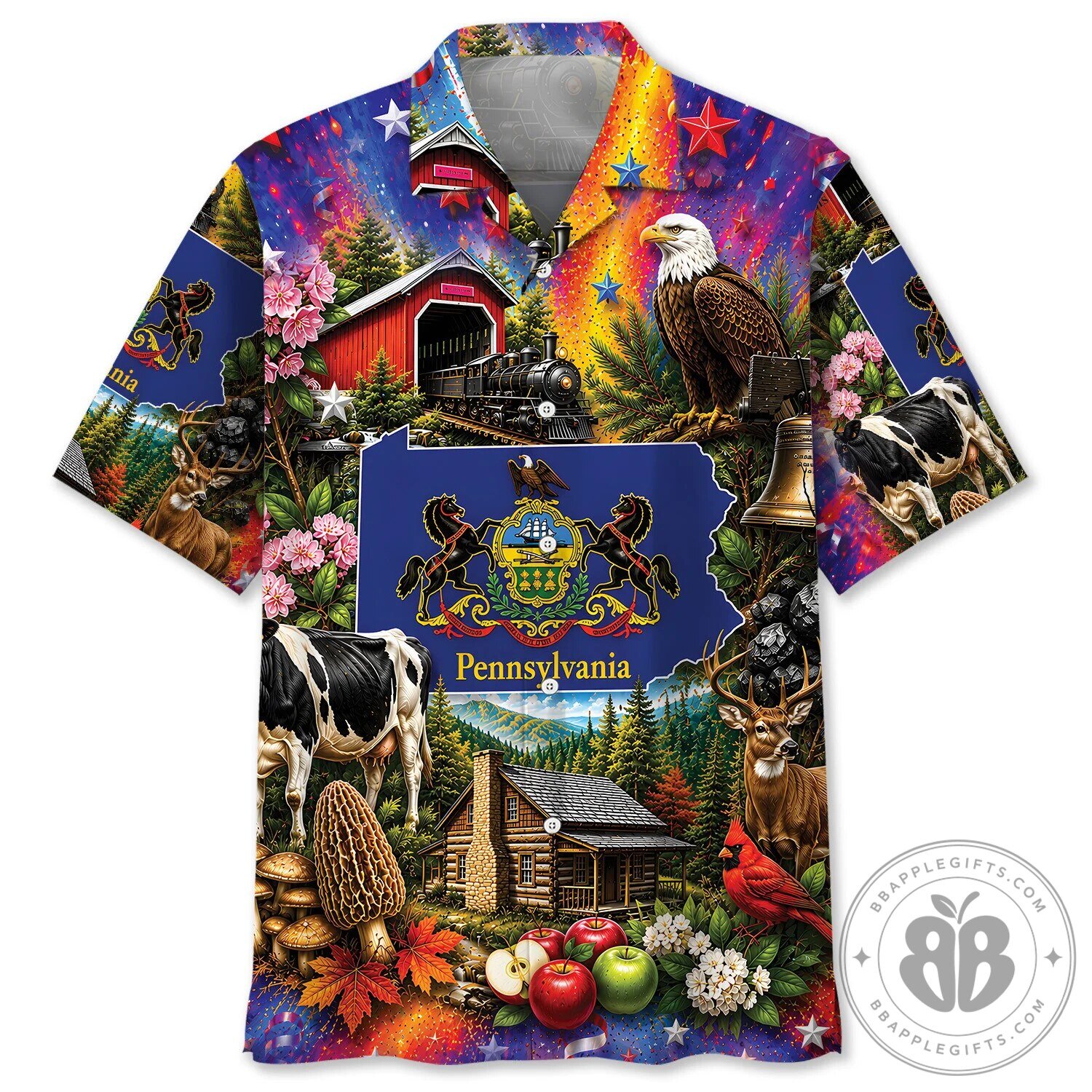 Pennsylvania State Symbols Vintage Art Hawaiian Shirt