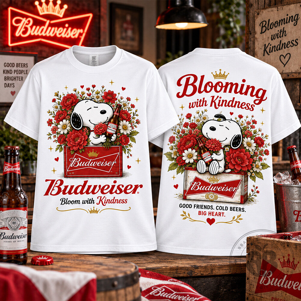 Snoopy Budweiser Red Floral Bloom With Kindness Concept Fan Tshirt | Apparel