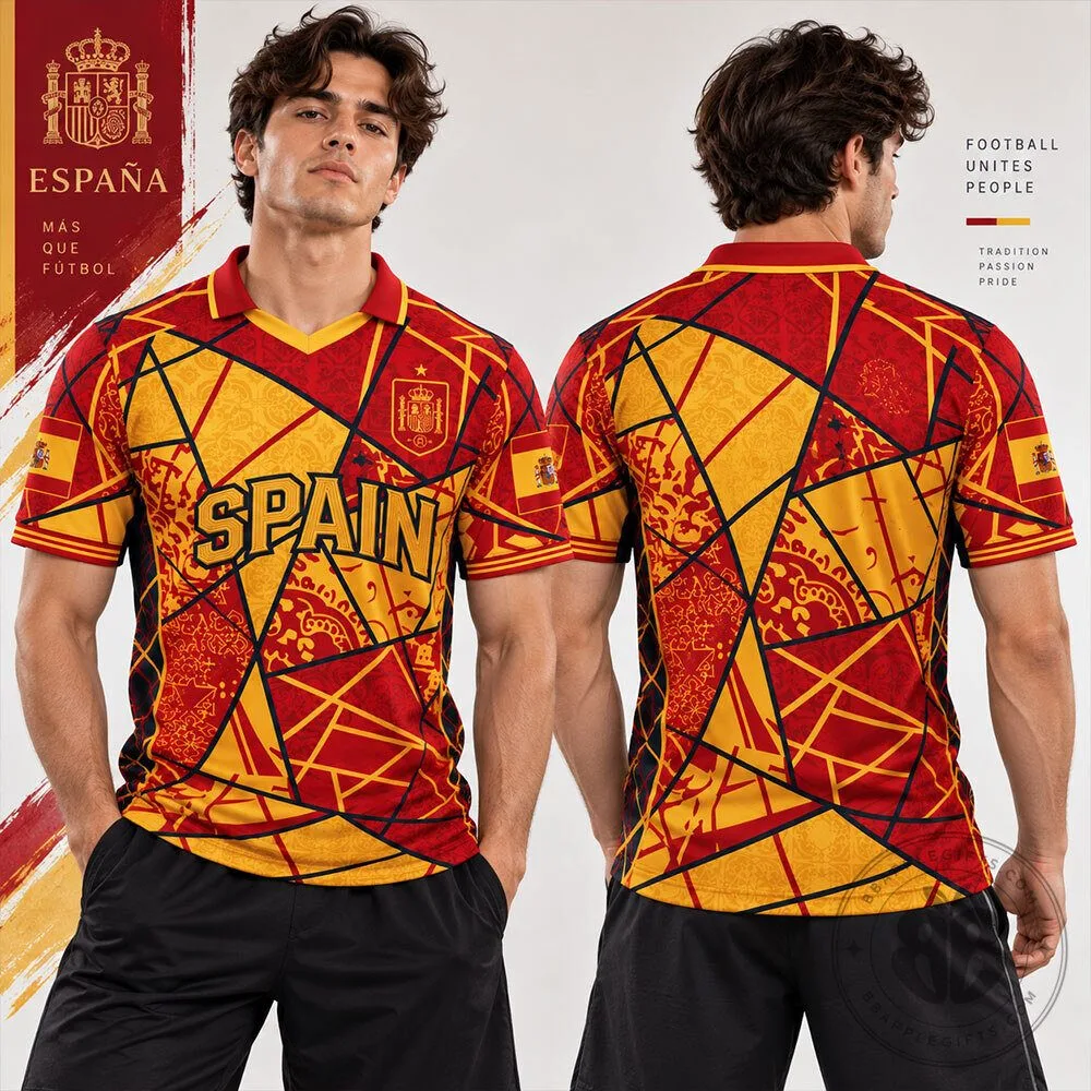 Spain National Team Red Gold Geometric Concept Fan V Neck Jersey | Apparel 8 Spain National Team Red Gold Geometric Concept Fan V Neck Jersey | Apparel