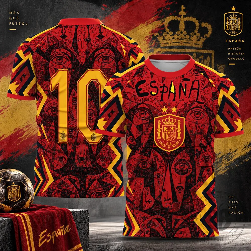 Spain Soccer 2026 Red Gold Artistic Graphic Concept Fan Jersey | Apparel