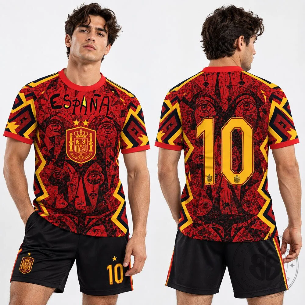 Spain Soccer 2026 Red Gold Artistic Graphic Concept Fan Jersey | Apparel 9 Spain Soccer 2026 Red Gold Artistic Graphic Concept Fan Jersey | Apparel