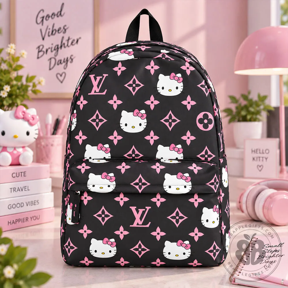 Hello Kitty Pink Black Monogram Concept Fan School Backpack | Apparel