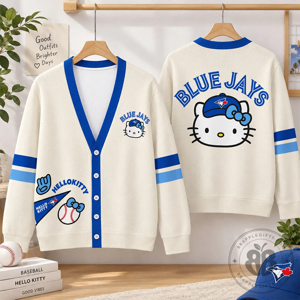 Hello Kitty Blue Jays Kawaii Concept Fan Knitted Cardigan | Apparel