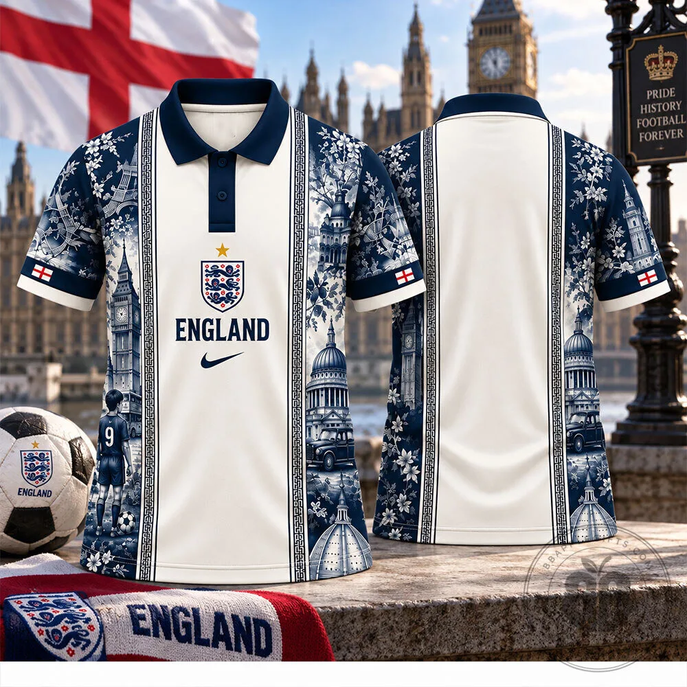 England Nike Blue White London Landmark Concept Fan Polo Shirt | Apparel