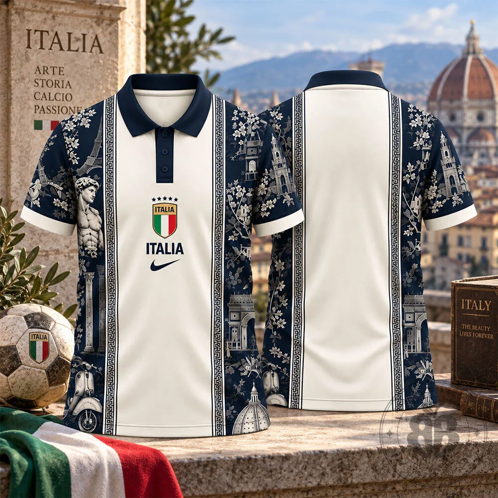 Italy Nike Navy White Renaissance Art Concept Fan Polo Shirt | Apparel