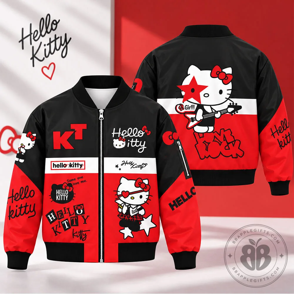 Hello Kitty Rock Red Black Punk Concept Fan Bomber Jacket | Apparel