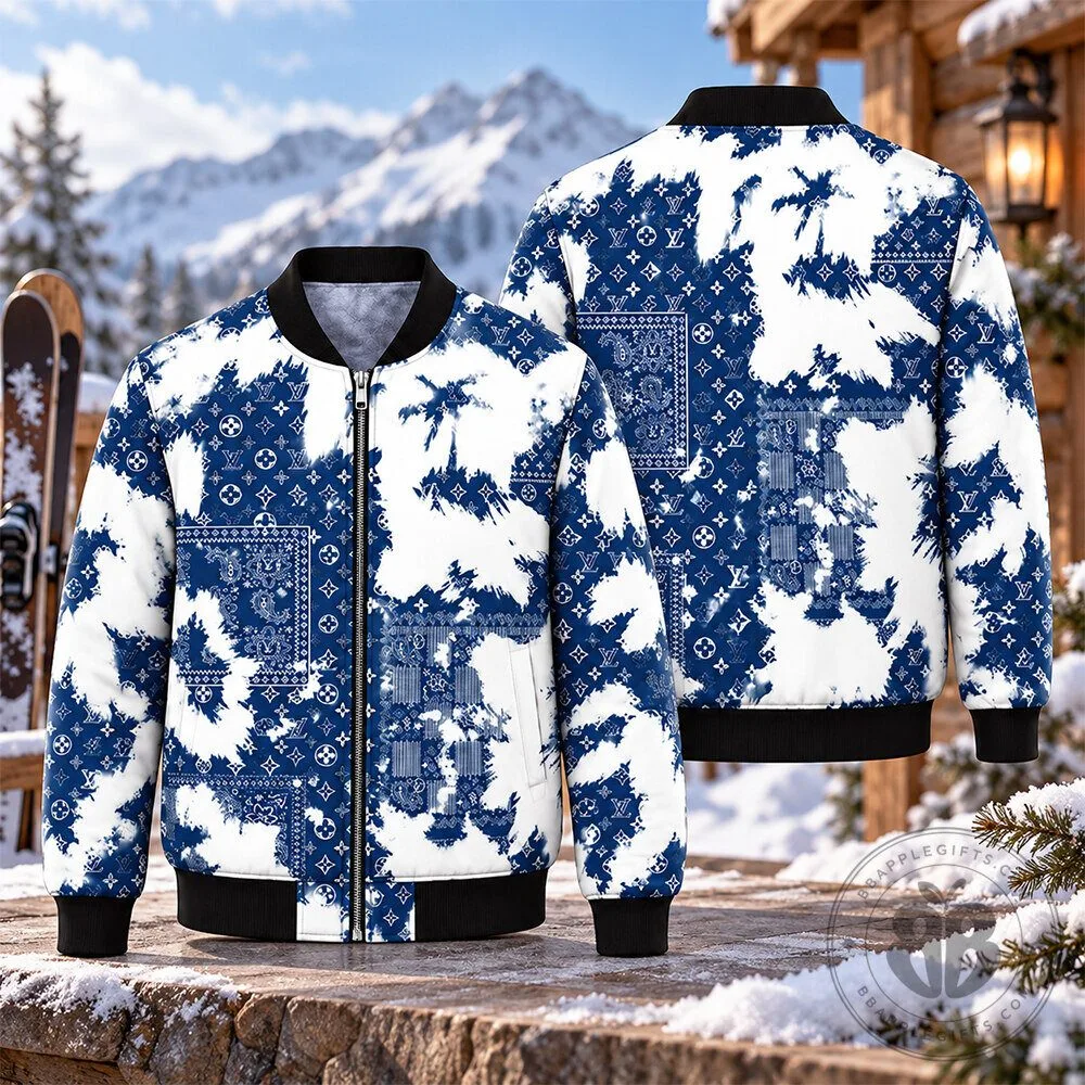 LV Blue White Bandana Floral Concept Fan Bomber Jacket | Apparel
