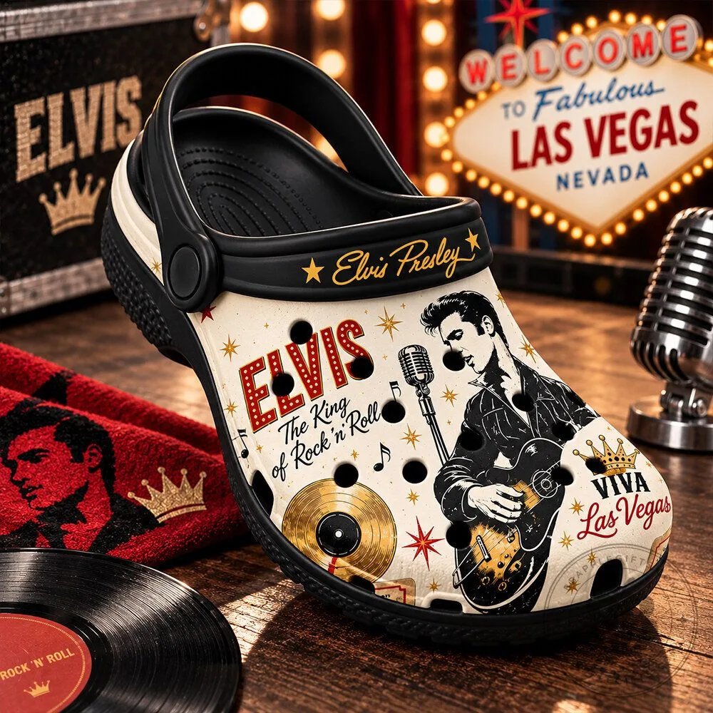 Elvis Presley Rock and Roll King Las Vegas Concept Fan Clogs | Footwear 8 Elvis Presley Rock and Roll King Las Vegas Concept Fan Clogs | Footwear