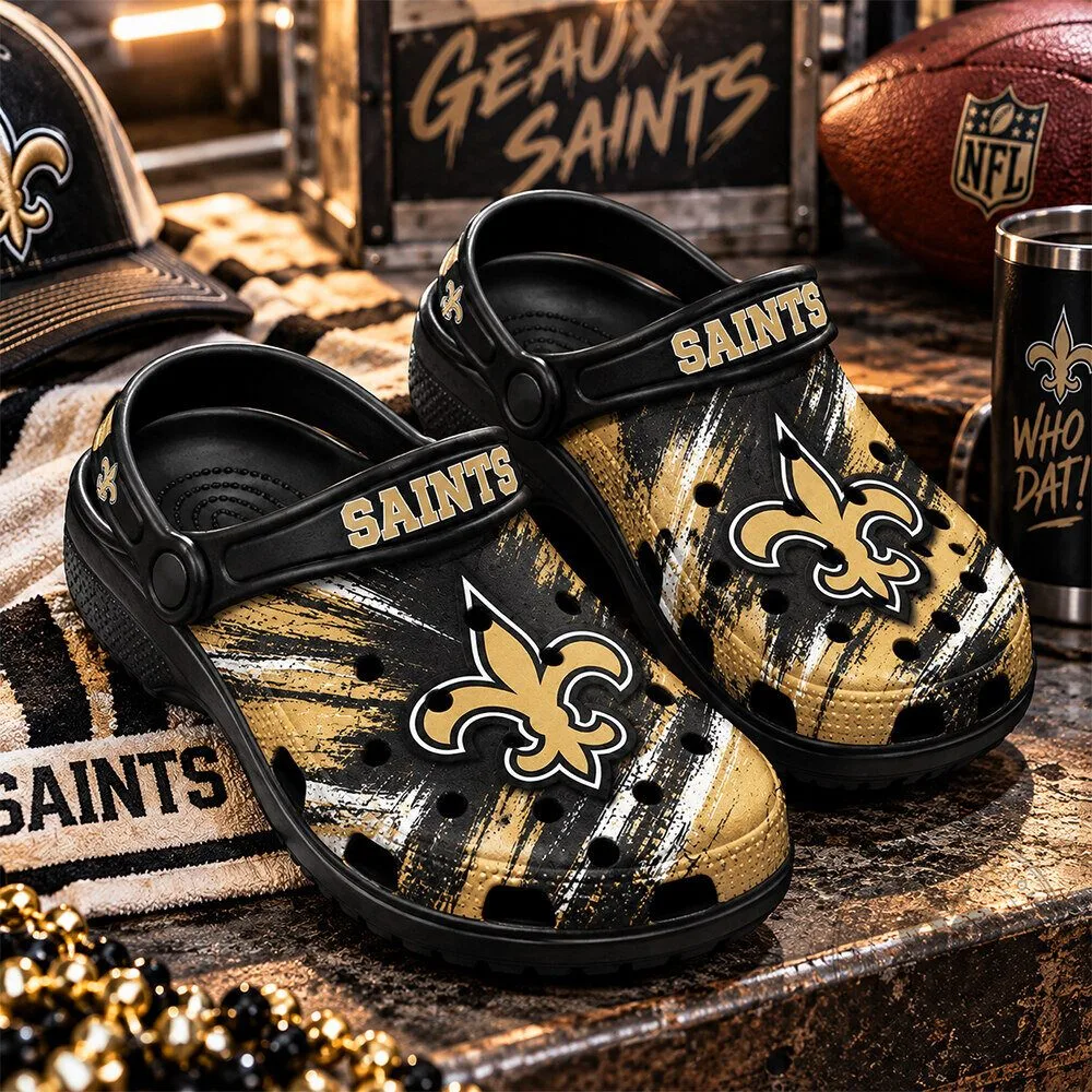 New Orleans Saints Black Gold NFL Football Team Concept Fan Clogs | Footwear