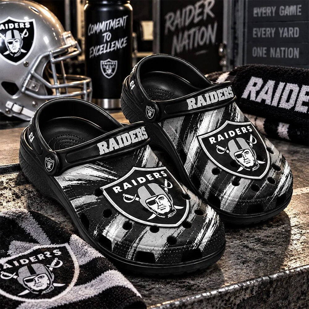 Las Vegas Raiders Black White NFL Football Team Concept Fan Clogs | Footwear