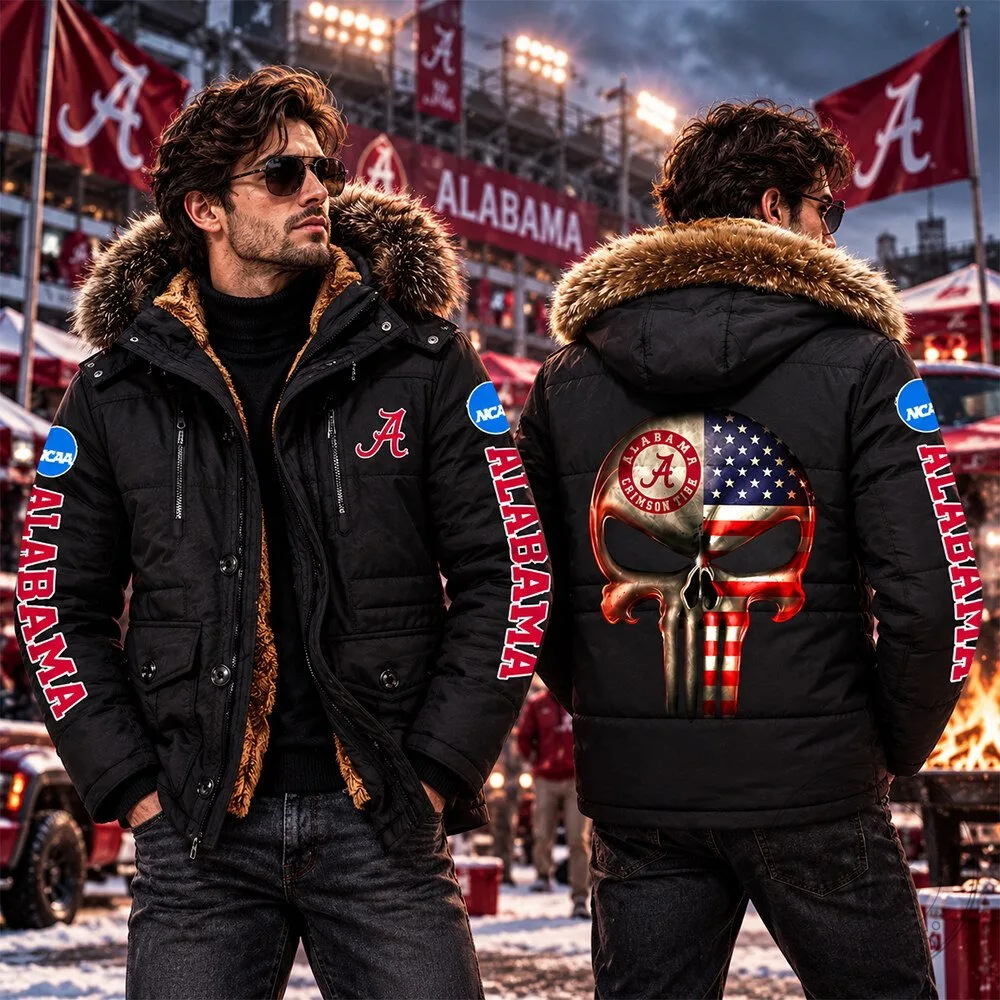 Alabama Crimson Tide American Punisher Skull Concept Fan Parka Jacket | Apparel
