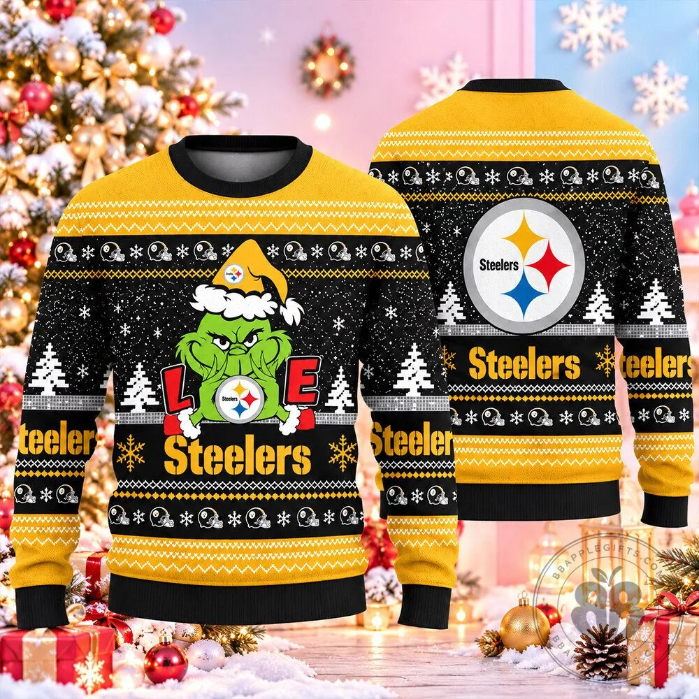 Pittsburgh Steelers Grinch Santa Black Yellow Concept Fan Sweater | Apparel
