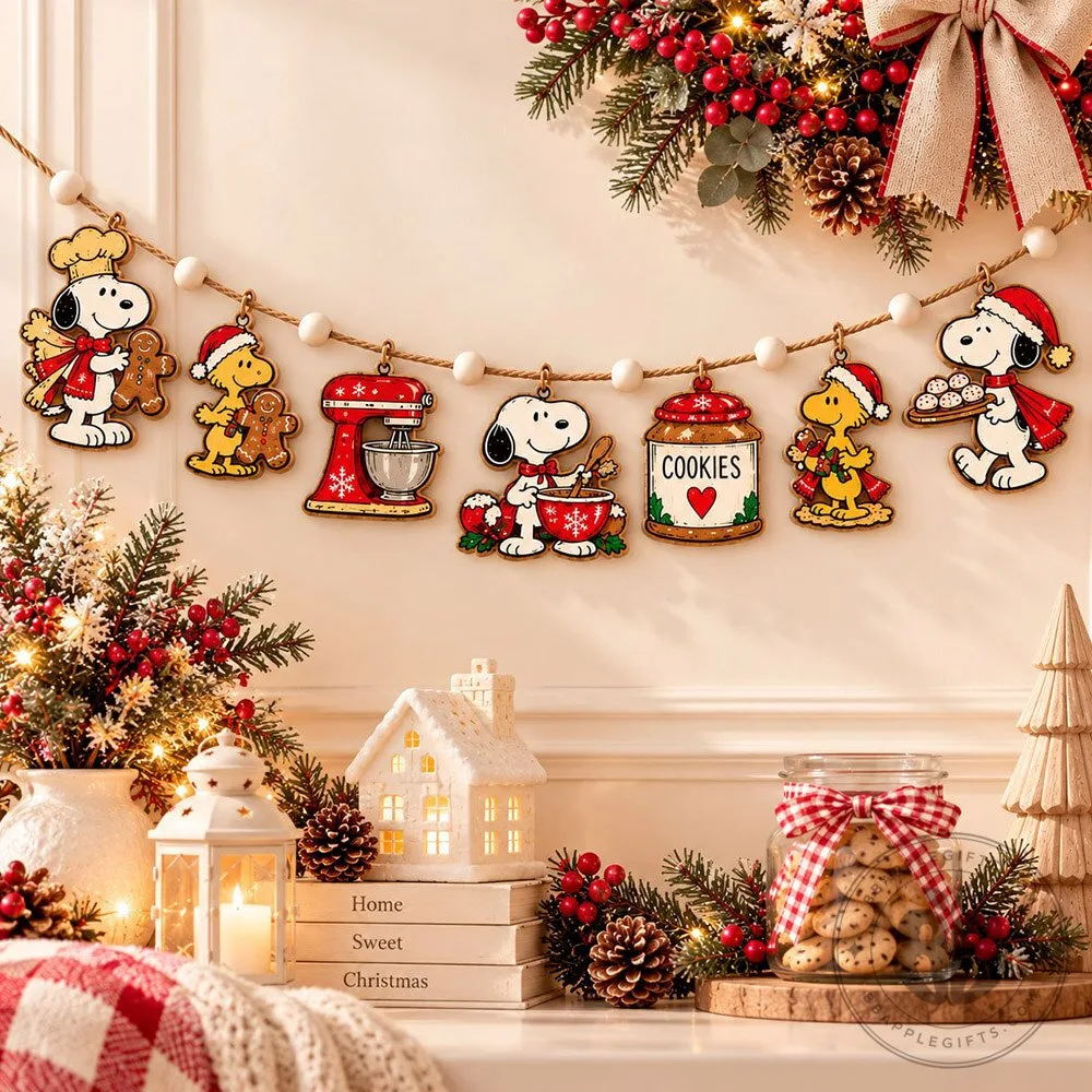 Snoopy Woodstock Christmas Baking Wooden Garland | Home Decor
