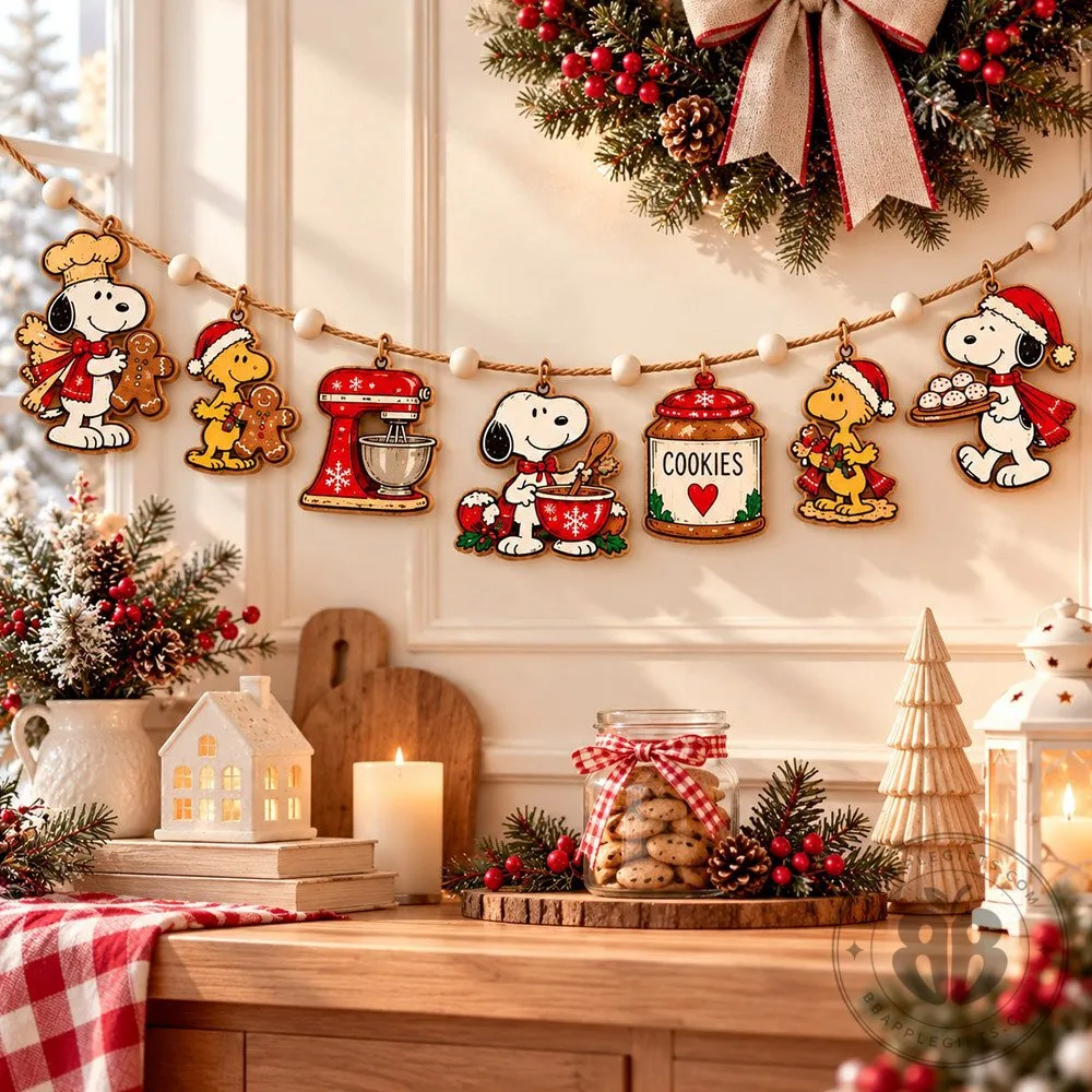Snoopy Woodstock Christmas Baking Wooden Garland | Home Decor 7 Snoopy Woodstock Christmas Baking Wooden Garland | Home Decor