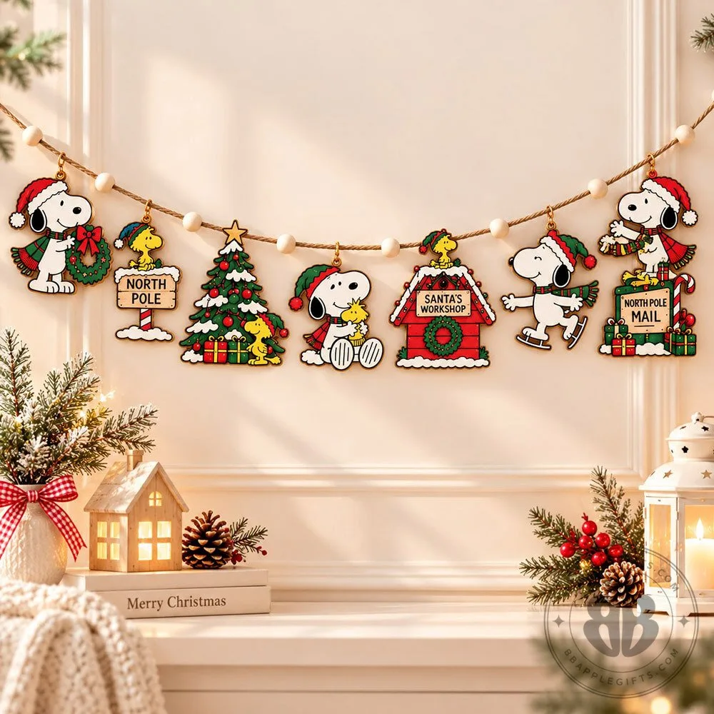 Snoopy Woodstock North Pole Christmas Wooden Garland | Home Decor 7 Snoopy Woodstock North Pole Christmas Wooden Garland | Home Decor