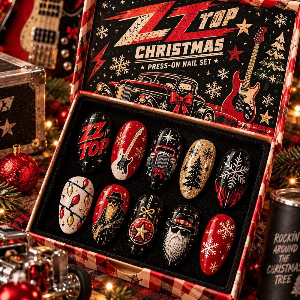 ZZ Top Christmas Rock Band Holiday Press On Nails Set | Accessories