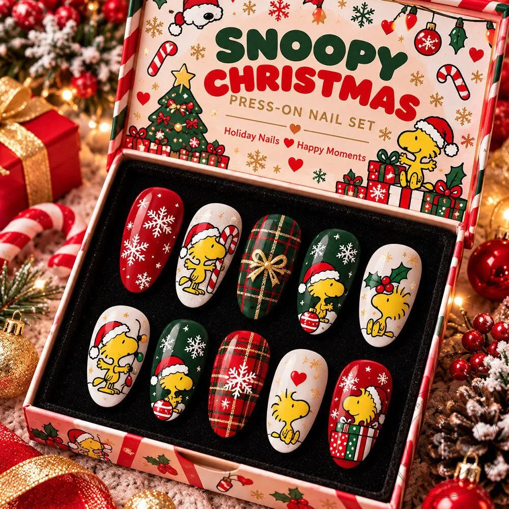 Snoopy Woodstock Christmas Plaid Press On Nails Set | Accessories