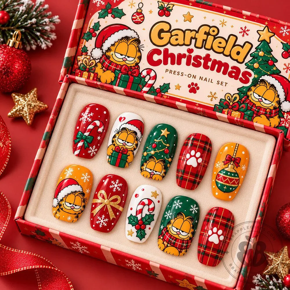 Garfield Christmas Plaid Holiday Press On Nails Set | Accessories