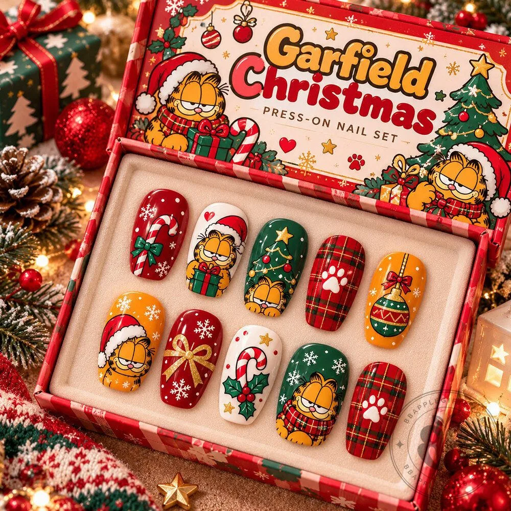 Garfield Christmas Plaid Holiday Press On Nails Set | Accessories 7 Garfield Christmas Plaid Holiday Press On Nails Set | Accessories