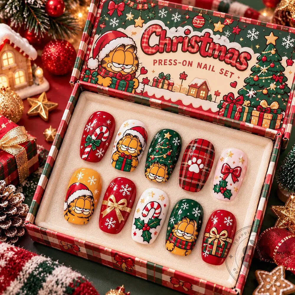 Garfield Christmas Cute Cat Holiday Press On Nails Set | Accessories