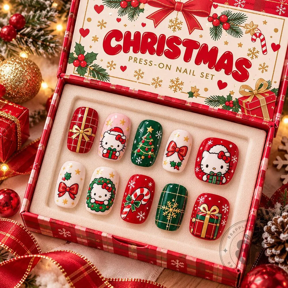 Hello Kitty Christmas Plaid Holiday Press On Nails Set | Accessories