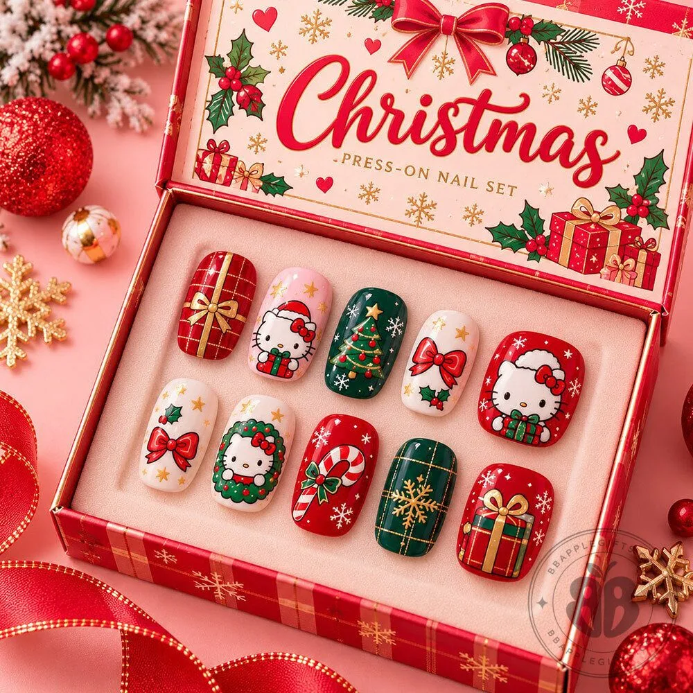 Hello Kitty Christmas Plaid Holiday Press On Nails Set | Accessories 7 Hello Kitty Christmas Plaid Holiday Press On Nails Set | Accessories