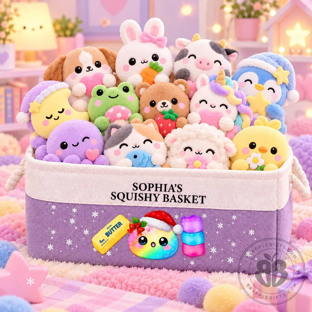 Custom Name Purple Plush Toy Storage Basket for Kids | Home Decor