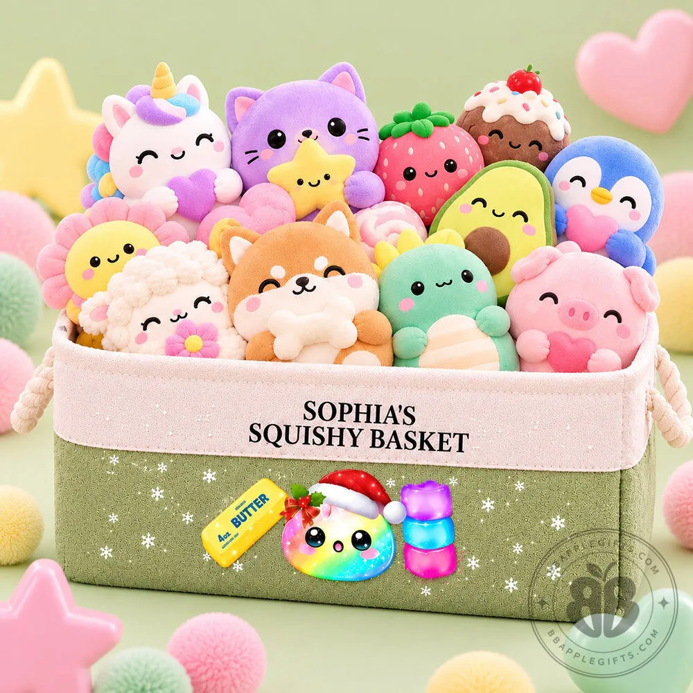 Custom Name Green Plush Toy Storage Basket for Kids | Home Decor