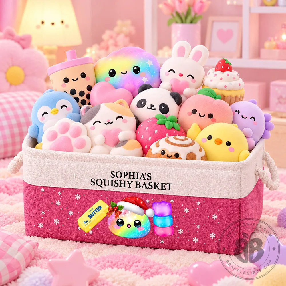 Custom Name Pink Plush Toy Storage Basket for Kids | Home Decor