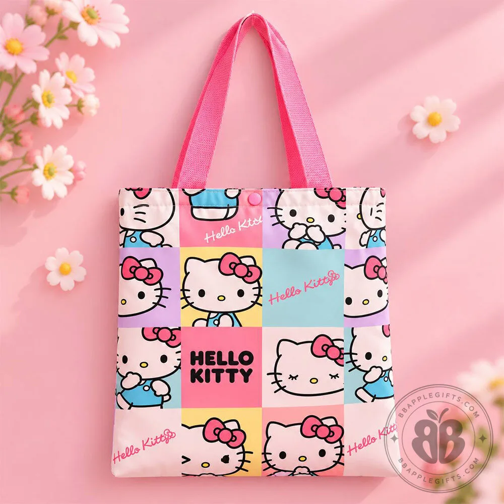 Hello Kitty Pink Patchwork Cartoon Print Canvas Tote Bag | Accessories