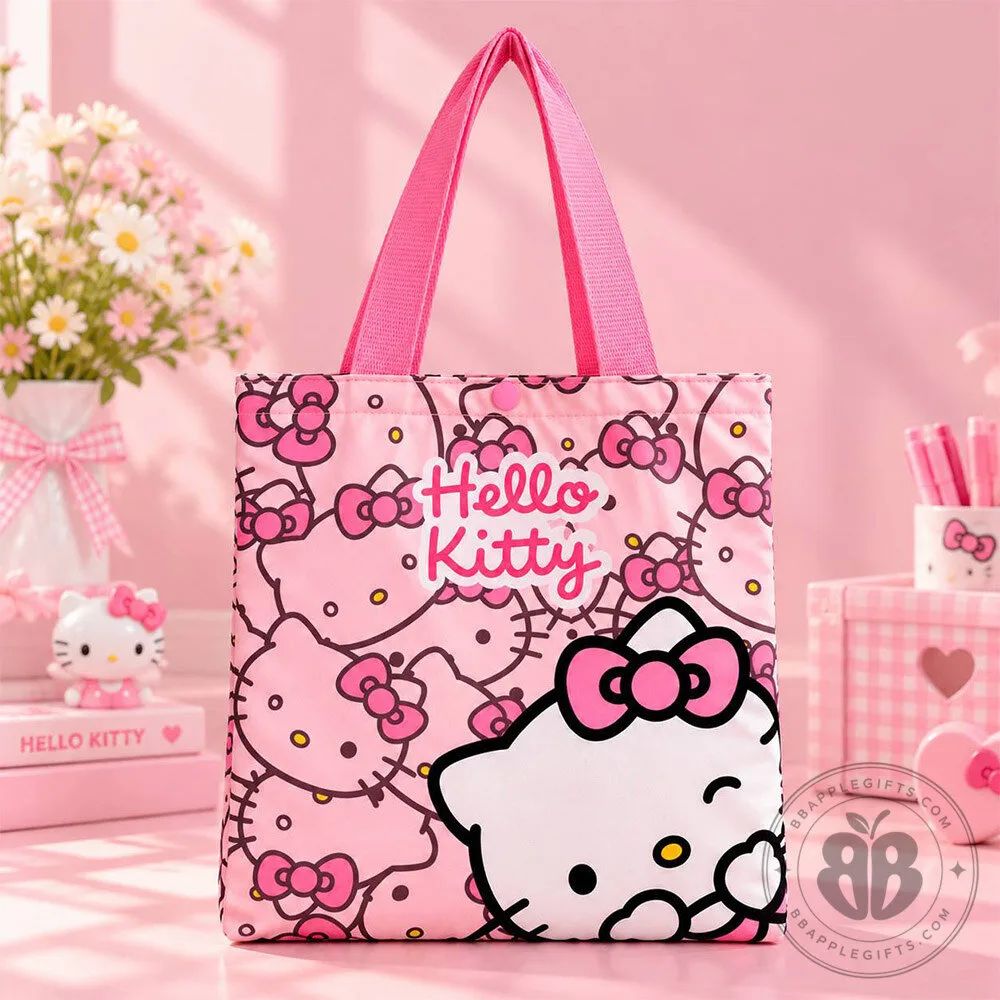 Hello Kitty Pink Bow All Over Print Cute Canvas Tote Bag | Accessories