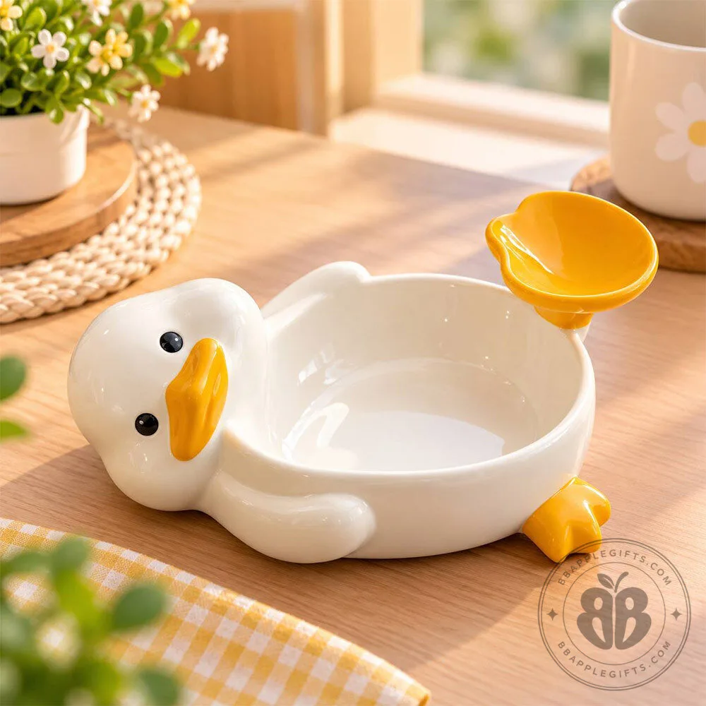 Cute Duck Ceramic Snack Bowl with Spoon Kitchen Dish | Home Decor