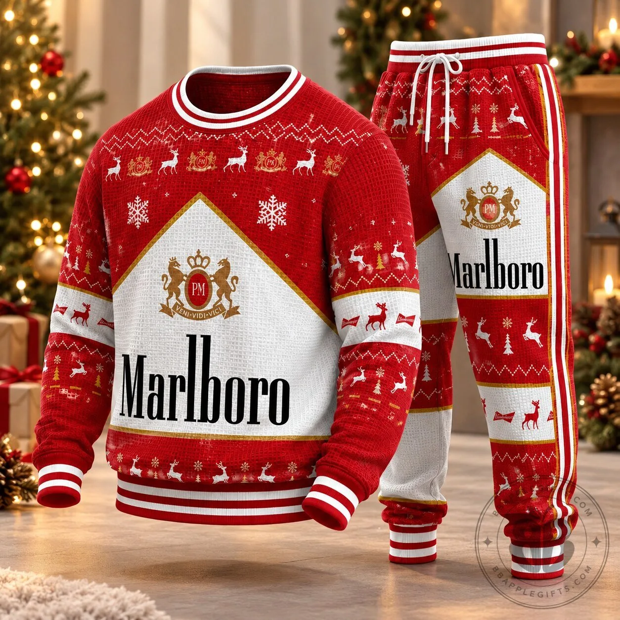 Marlboro Christmas Reindeer Ugly Sweater and Jogger Pants Set | Apparel