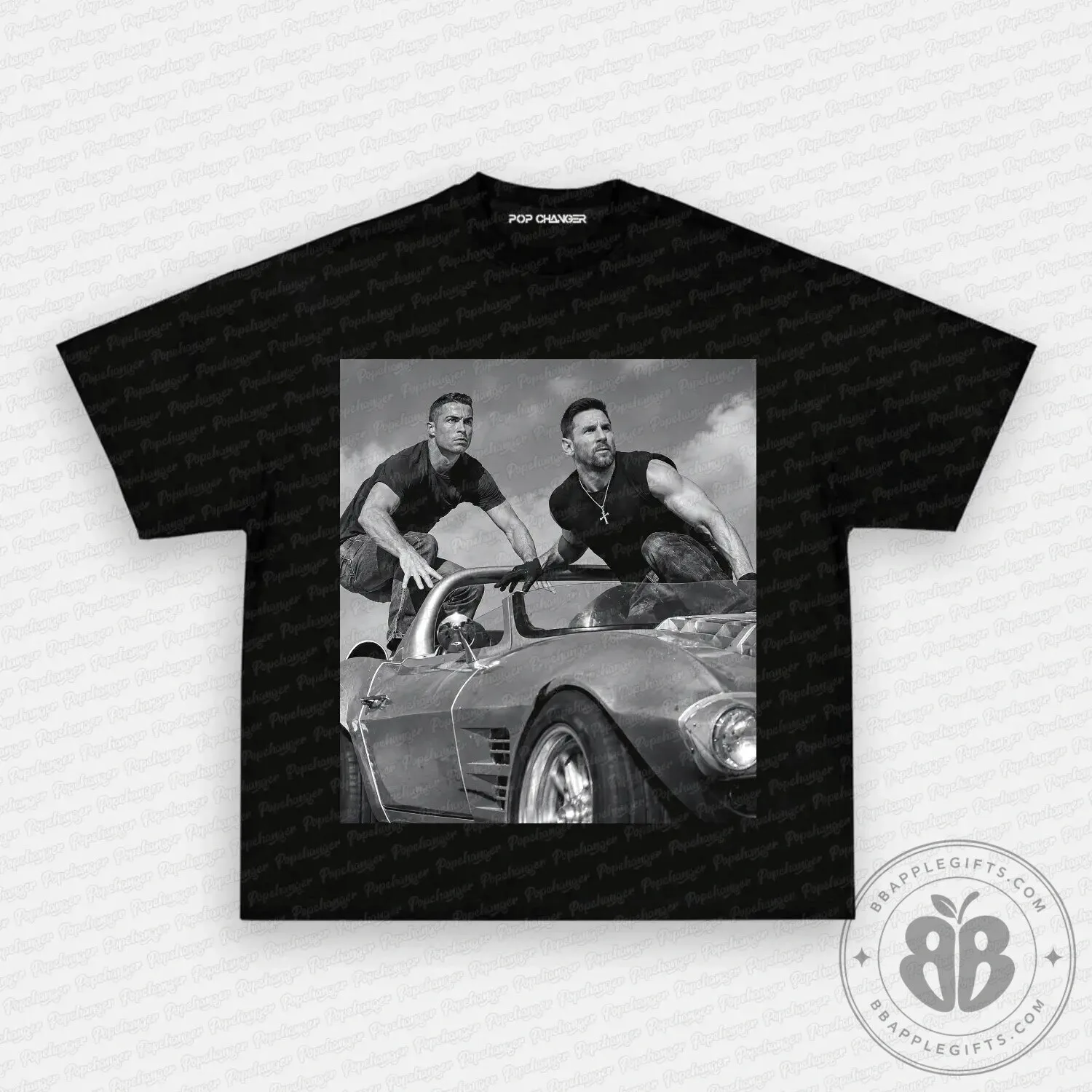 Cristiano Ronaldo Lionel Messi Street Racing Graphic Black T-Shirt