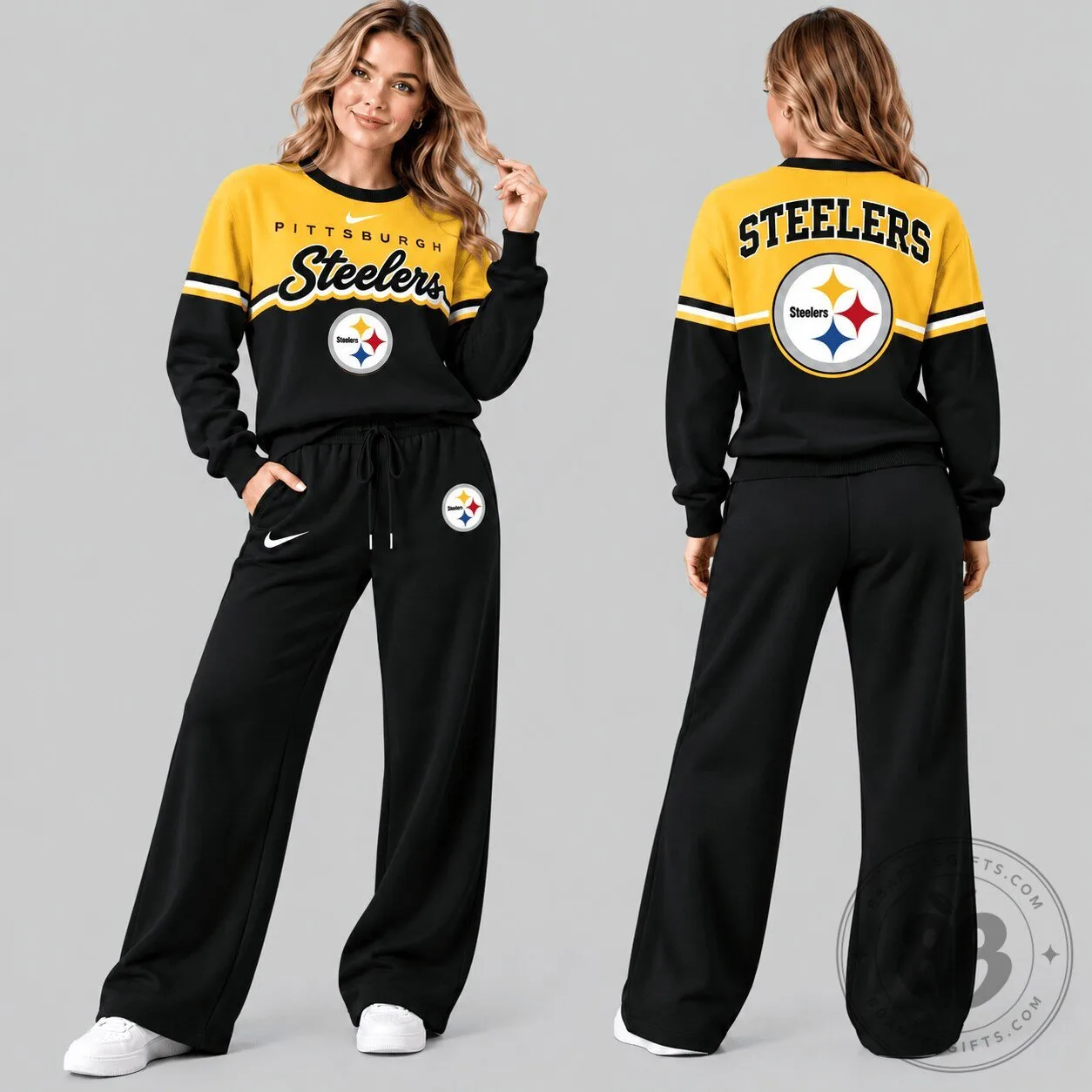Pittsburgh Steelers NFL Script Crewneck Sweatshirt Wide Leg Pants Set